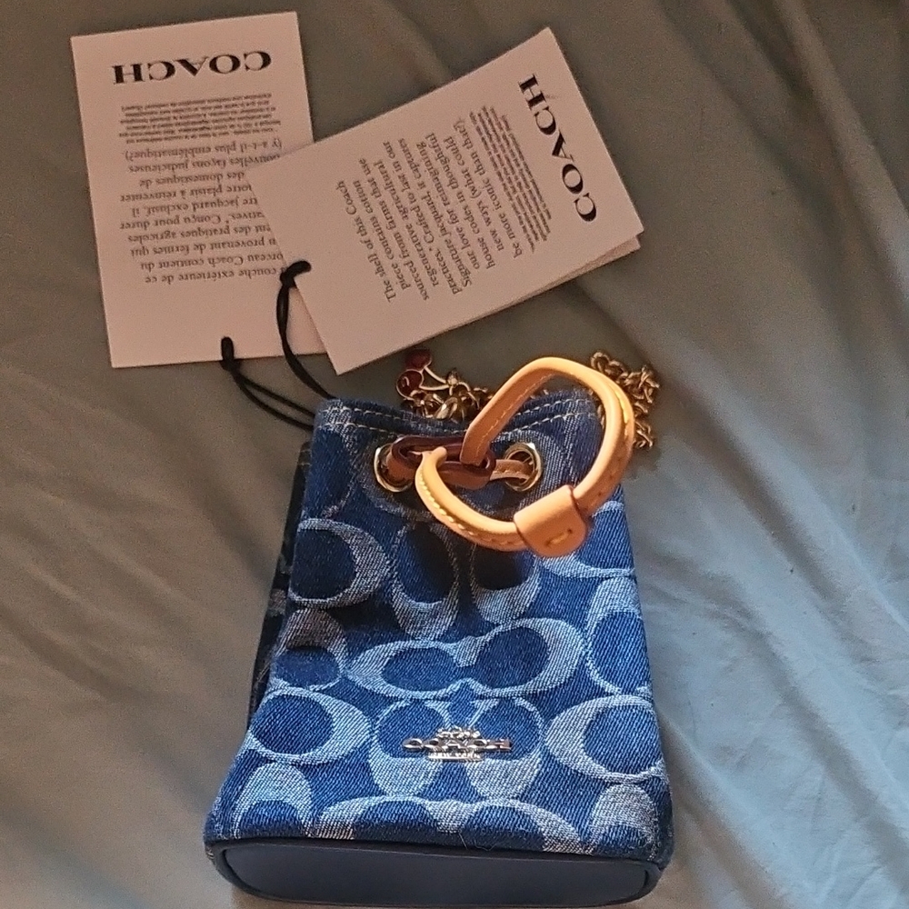 Coach Denim Blue Mini Bag with Gold Accents